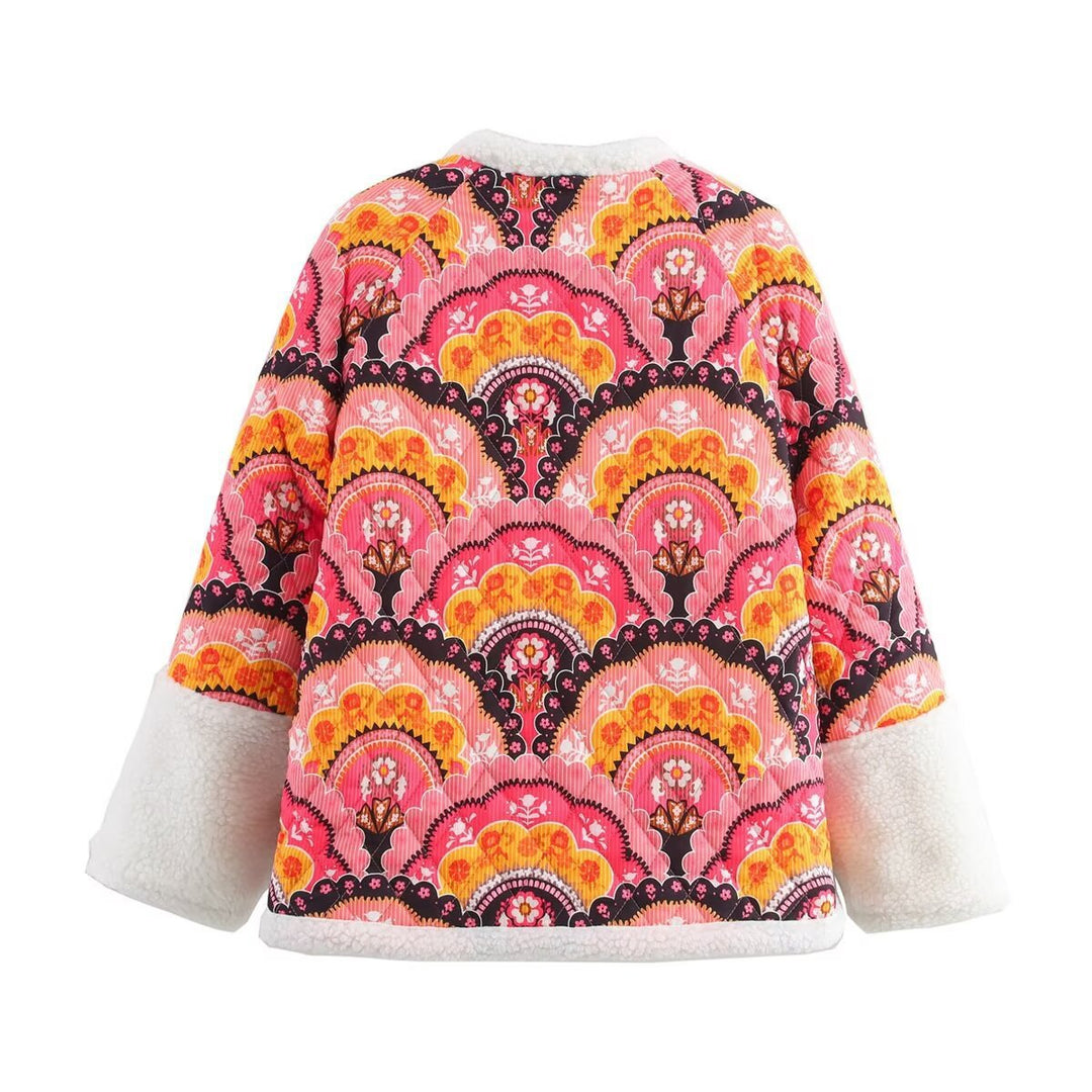 Damen gesteppte Jacke mit Teddyfutter und retro-inspiriertem Allover-Print Nord Taschen
