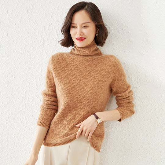 Damen Luxuriöser Mohair‑Mix Rollkragenpullover mit diamantgewNord Taschenter Ajourstruktur Nord Taschen