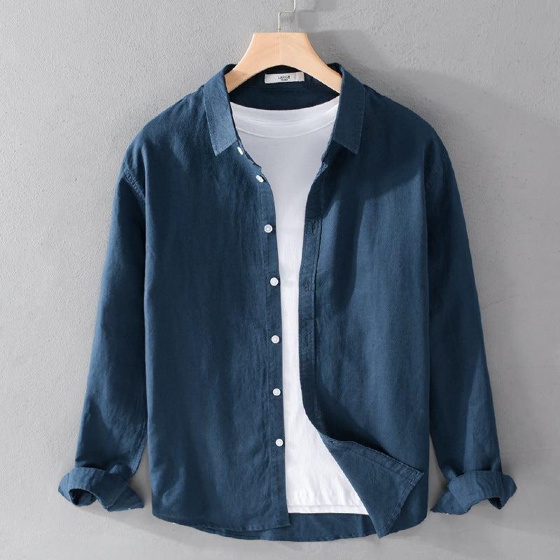 Herren Leinenmix-Layering-Overshirt mit Kentkragen, gerundetem Saum und Soft‑Touch Nord Taschen