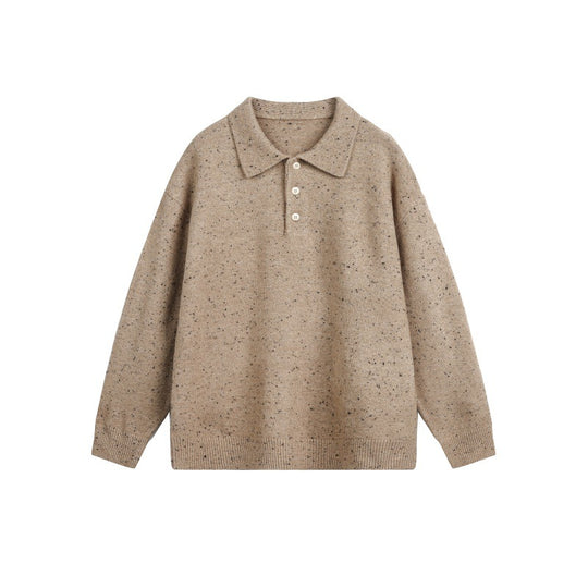 Damen Oversize-Polo-Pullover aus Mélange-Feinstrick mit Polokragen und Knopfleiste Nord Taschen