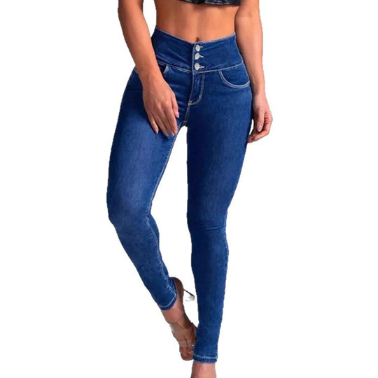 Damen High-Waist Sculpting-Skinny-Jeans mit taillenbildendem V-Bund und Doppelknopfverschluss Nord Taschen