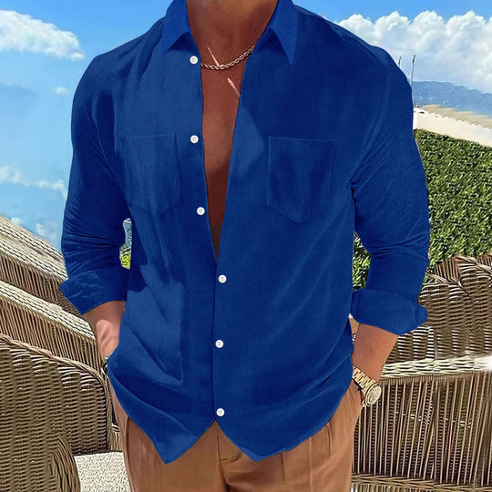 Herren Strukturierte Hemdbluse mit Brusttaschen und umschlagbaren Ärmeln
