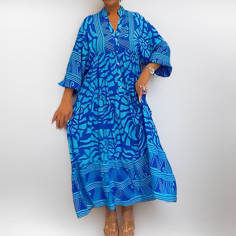 Damen Tunika-Kleid mit Einzigartigem Grafikdruck und Weiten Ärmeln