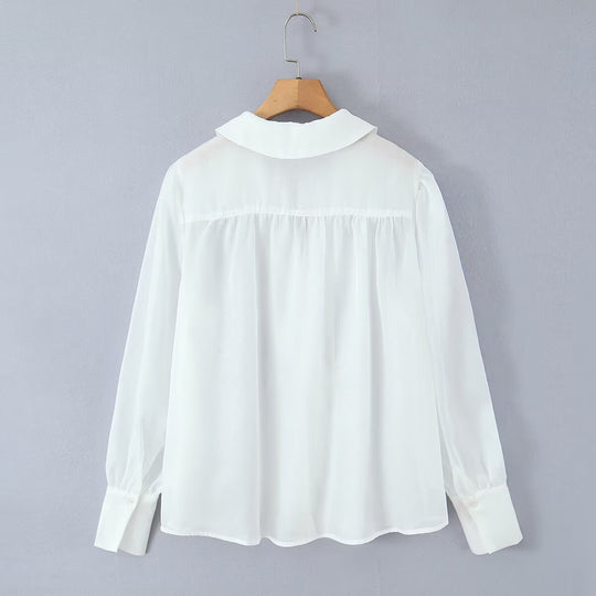 Damen Transparente Chiffon-Bluse mit Spitzenbesatz, Ballonärmeln und breiten Manschetten Nord Taschen