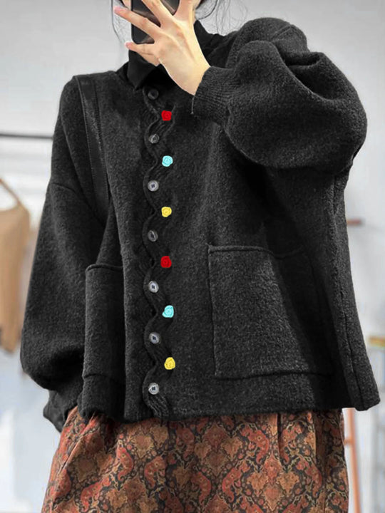 Damen Modischer Strickcardigan mit bunten Knöpfen Nord Taschen