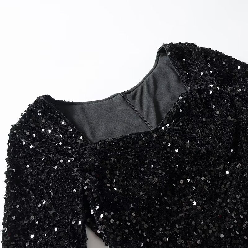 Damen Paillettenbesetztes Samt‑Minikleid mit schmeichelnder Korsage und ausgestelltem Rock Nord Taschen