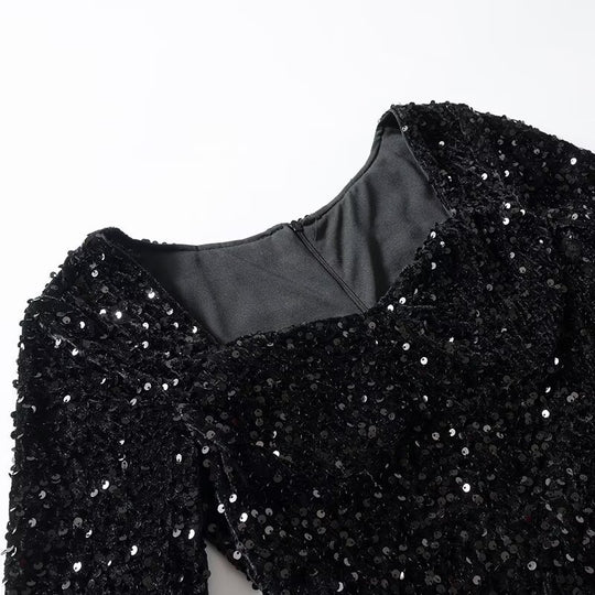 Damen Paillettenbesetztes Samt‑Minikleid mit schmeichelnder Korsage und ausgestelltem Rock Nord Taschen