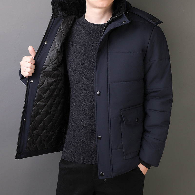 Herren Kurzparka mit gesteppter Thermofütterung, Kapuzenansatz und Multifunktionsklappentaschen Nord Taschen