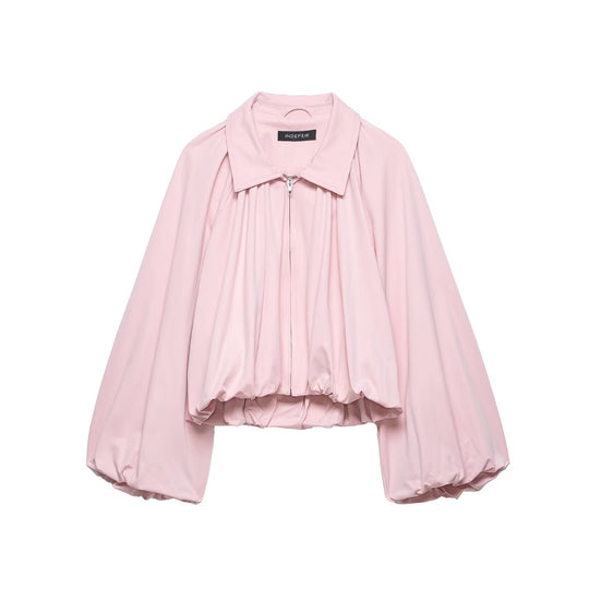 Damen Kurz geschnittene Blousonjacke mit weitem Ballonärmel, Reißverschluss und elastischem Saum Nord Taschen