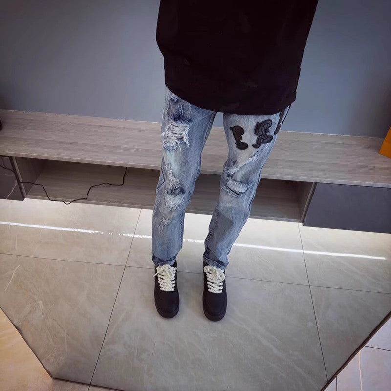 Herren Modische Ripped Jeans mit kreativen Applikationen Nord Taschen 1788342069