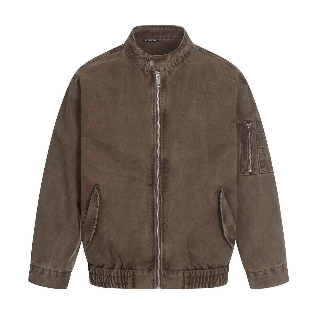 Herren kurz geschnittene Vintage‑Wasch Bomberjacke im Boxy‑Cut mit Stehkragen und Ärmel‑Reißverschluss Nord Taschen