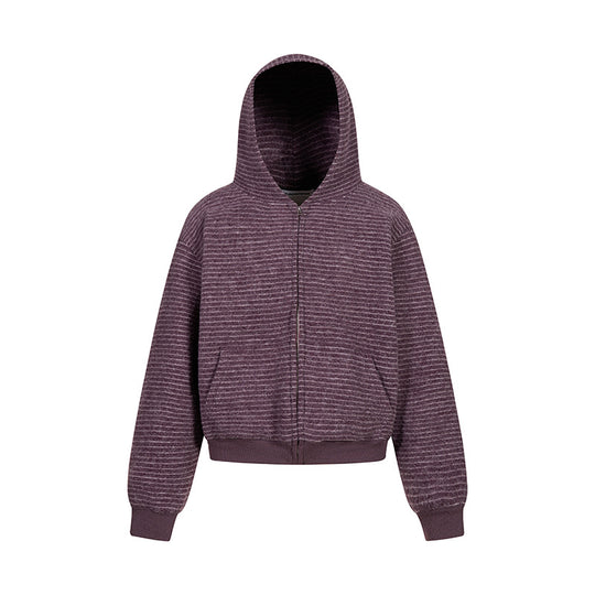 Damen Kurz geschnittene Kapuzen‑Zipjacke mit horizontalem Streifenrelief und elastischem Bund Nord Taschen