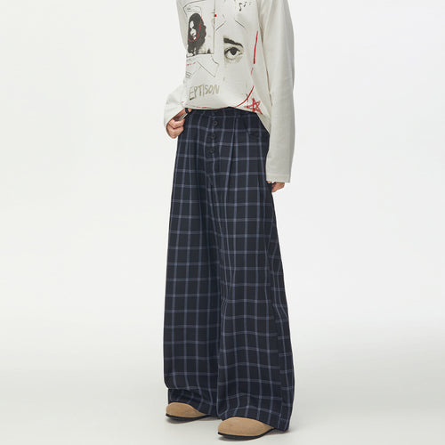 Damen Karierte Extraweite High-Waist Palazzo-Hose mit Knopfleiste Nord Taschen