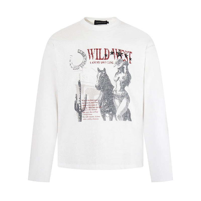 Damen Longsleeve-Shirt mit Vintage-Wildwest-Print und Rundhalsausschnitt Nord Taschen