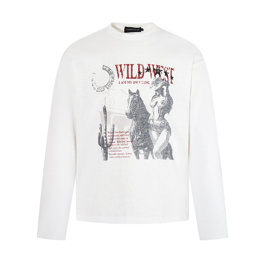 Damen Longsleeve-Shirt mit Vintage-Wildwest-Print und Rundhalsausschnitt Nord Taschen