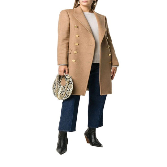 Damen Militärisch-inspirierter Taillierter Longcoat im Tailoring mit dekorativen Metallknöpfen Nord Taschen
