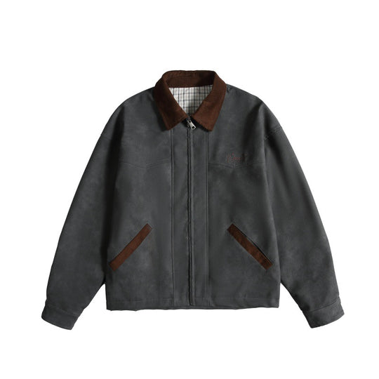 Damen Oversize Wildleder‑Optik Bomberjacke mit Cordkragen und verdecktem Reißverschluss Nord Taschen
