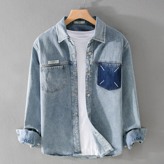 Herren Denim-Hemdjacke mit kontrastierter Brusttasche und Druckknopfverschluss Nord Taschen