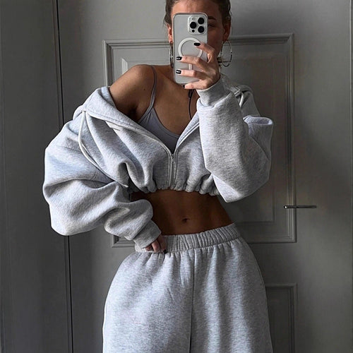 Damen Cropped Hoodie und lässige Sweatpants mit elastischem Bund