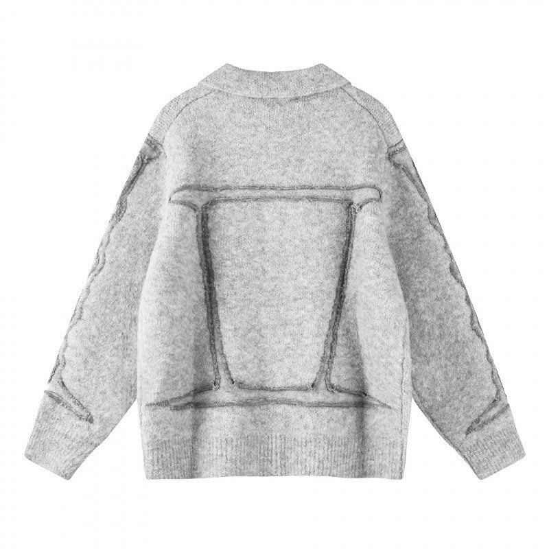 Unisex Oversize Strickjacke im Hemdjacken-Look mit Kragen, aufgesetzten Brusttaschen und Fransenbesatz Nord Taschen