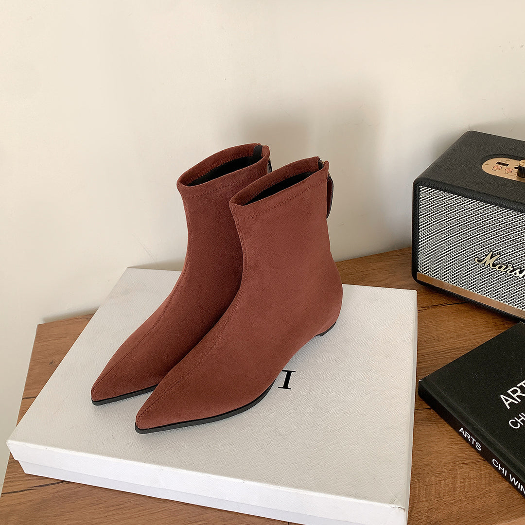 Damen Schmale spitz zulaufende Velours‑Ankleboots mit verstecktem Keilabsatz und Fersenriegel Nord Taschen