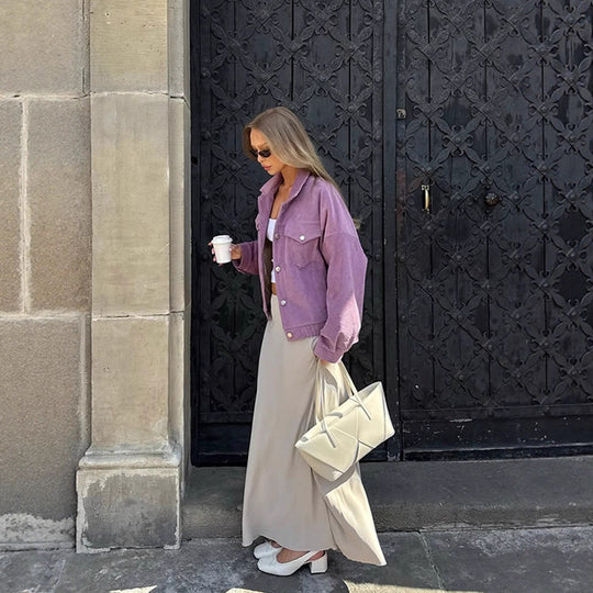 Damen Oversized Cordjacke mit praktischen Taschen und dezentem Streifenmuster
