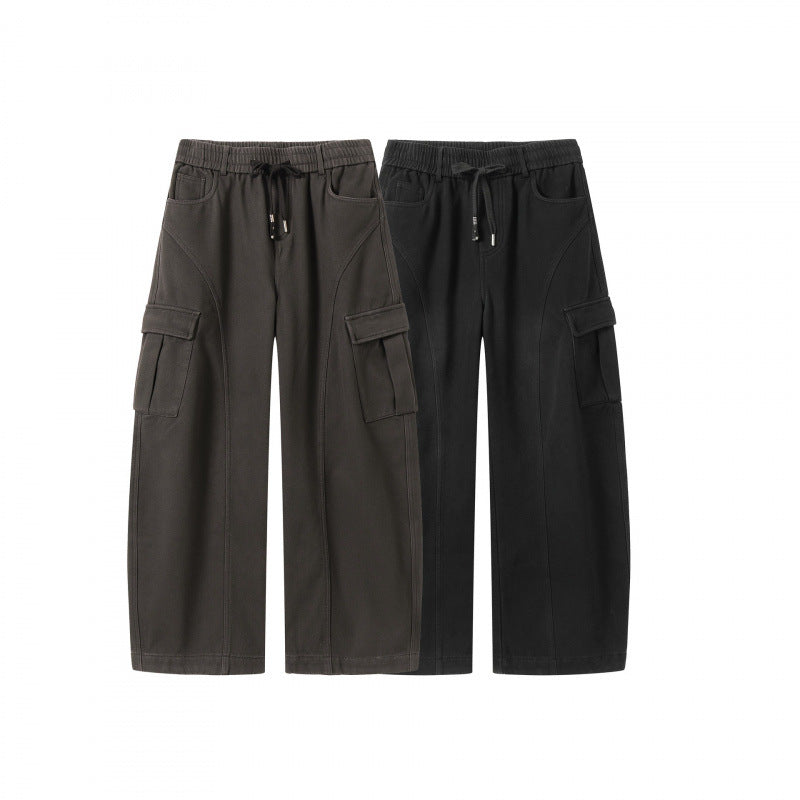 Damen Weite Cargo-Hose mit Tunnelzugbund, aufgesetzten Pattentaschen und weitem Bein Nord Taschen