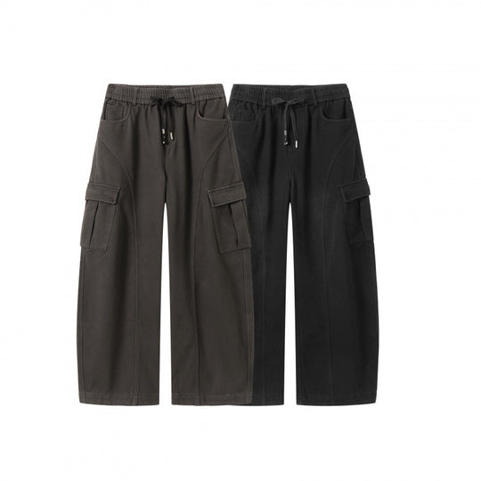 Damen Weite Cargo-Hose mit Tunnelzugbund, aufgesetzten Pattentaschen und weitem Bein Nord Taschen