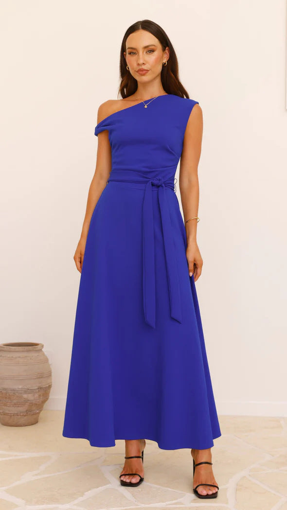 Damen Maxikleid mit schickem asymmetrischen Ausschnitt und eleganter Schleife