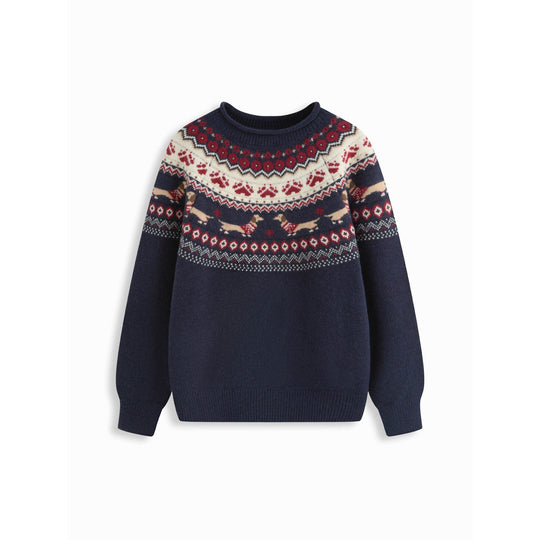 Damen Gemusterter Pullover mit Rundhalsausschnitt Nord Taschen