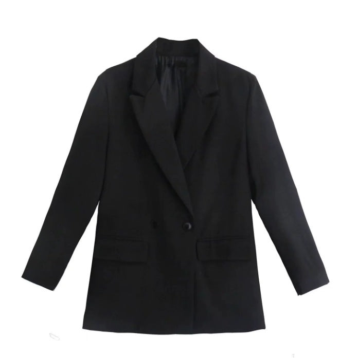 Damen 100+ geradliniger Longline Blazer mit Reverskragen, doppelreihiger Optik und Pattentaschen Nord Taschen