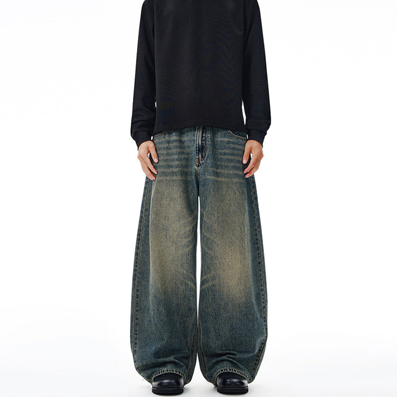 Herren Extrem weite Vintage-Denim Baggy-Jeans mit tiefem Schritt Nord Taschen