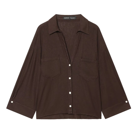 Damen Oversized Hemdbluse aus leichter Baumwollmischung mit Streifenmuster und dreiviertelärmeln Nord Taschen