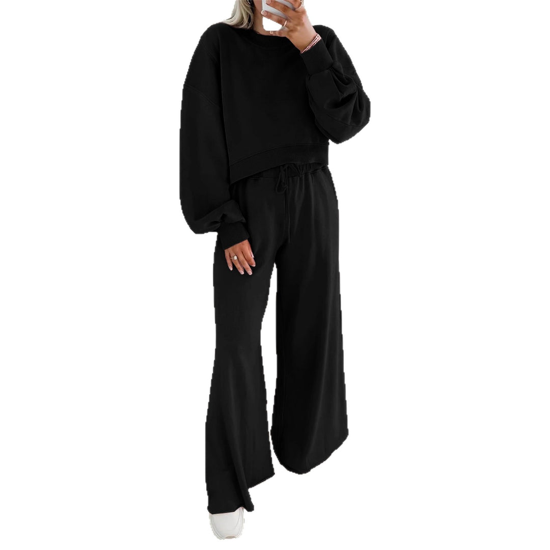 Damen Kurzpullover- und Palazzohose Lounge-Set mit Ballonärmeln Nord Taschen