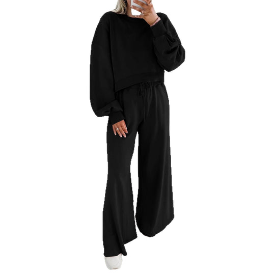 Damen Kurzpullover- und Palazzohose Lounge-Set mit Ballonärmeln Nord Taschen