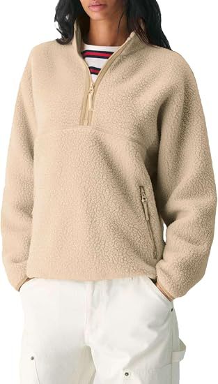 Damen Oversize Sherpa-Fleece-Pullover mit Halbreißverschluss und Kängurutasche Nord Taschen