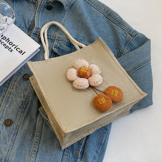 Damen Jute Tragetasche mit floralem Dekor Nord Taschen