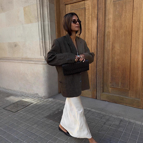 Damen Oversize Glencheck-Longblazer mit kastiger Silhouette und strukturierter Schulter Nord Taschen