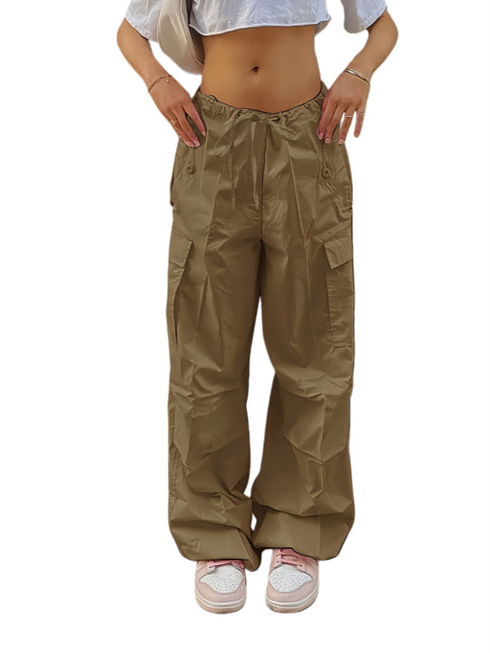 Damen Weite Cargo-Hose aus leichtem Funktionsstoff mit Tunnelzug und Pattentaschen Nord Taschen