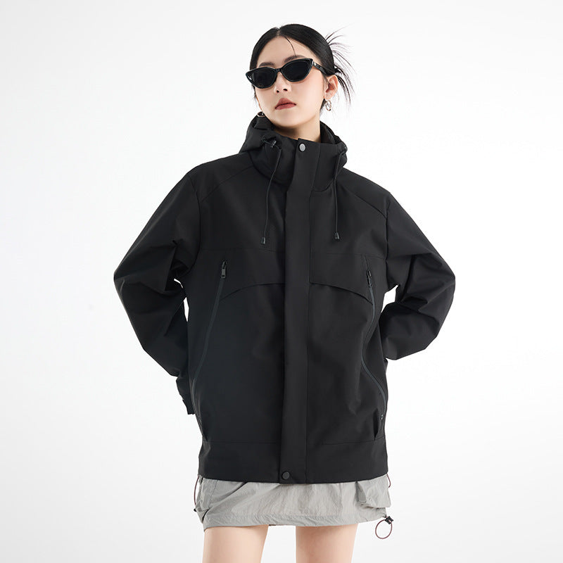Damen technische wasserdichte Oversize-Parka mit Kapuze und verdeckten Reißverschlusstaschen Nord Taschen