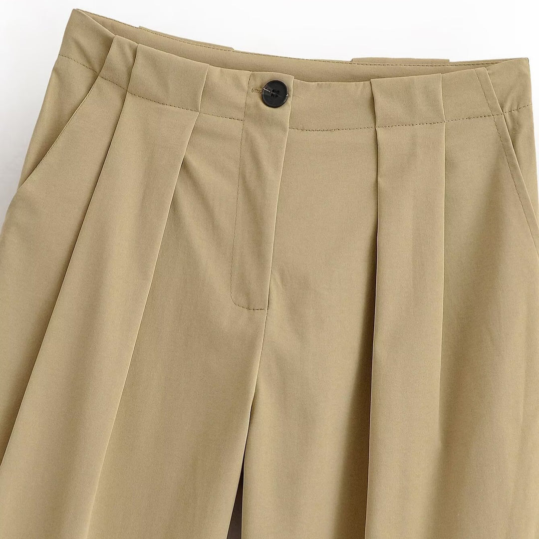 Damen Weite High Waist Hose mit Bundfalten, Bügelfalte und Eingrifftaschen Nord Taschen