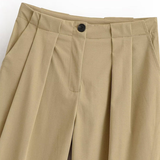 Damen Weite High Waist Hose mit Bundfalten, Bügelfalte und Eingrifftaschen Nord Taschen