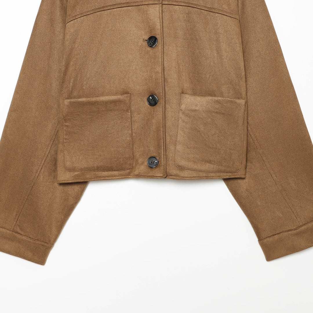 Damen Kurzjacke aus Wildlederoptik mit großen aufgesetzten Taschen Nord Taschen