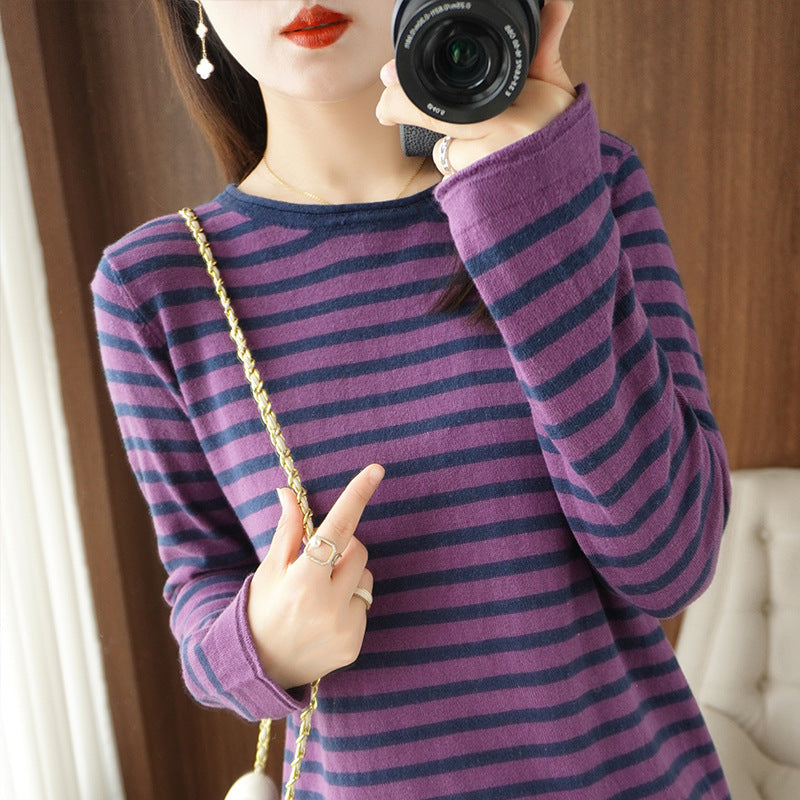 Damen Maritim inspirierter Baumwoll-Feinstrickpullover mit Streifen und leicht kastiger Silhouette Nord Taschen