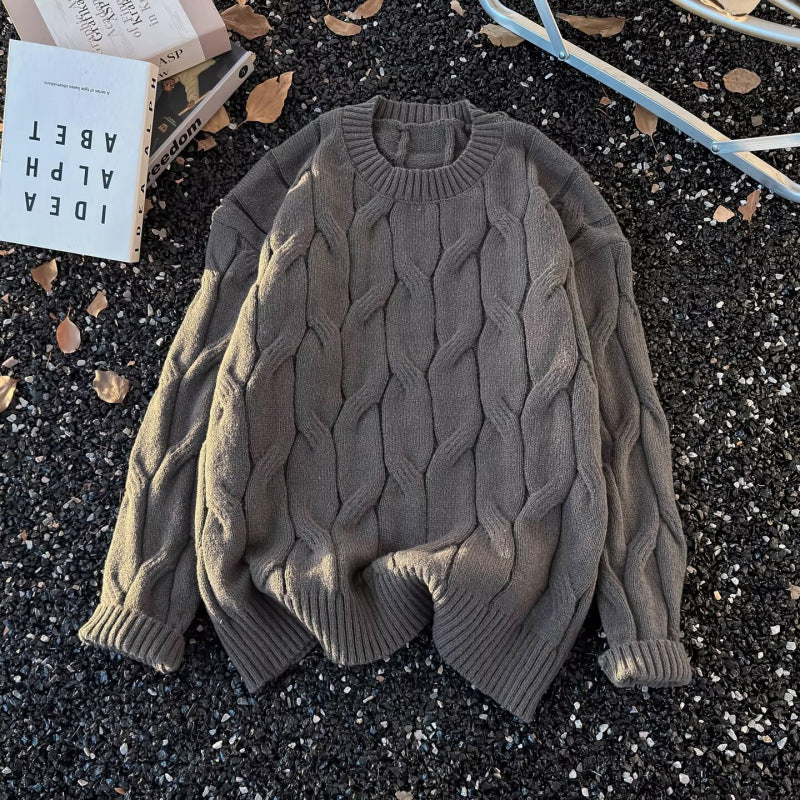 Damen Grobgestrickter Oversize-Zopfmuster-Strickpullover mit verkürztem Saum Nord Taschen