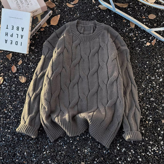 Damen Grobgestrickter Oversize-Zopfmuster-Strickpullover mit verkürztem Saum Nord Taschen