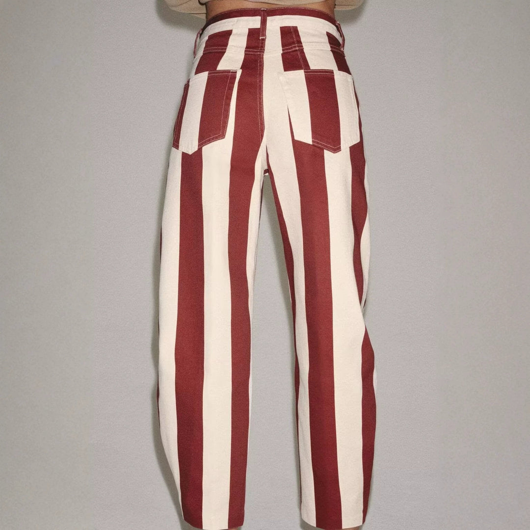 Damen Weite Hose mit hohem Bund, weitem Bein und markantem Streifenmuster Nord Taschen