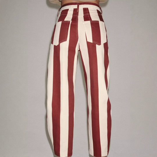 Damen Weite Hose mit hohem Bund, weitem Bein und markantem Streifenmuster Nord Taschen