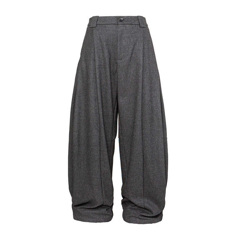 Damen Weite Bundfalten-Hose im Palazzo-Stil mit hoher Taille und Umschlagbund Nord Taschen