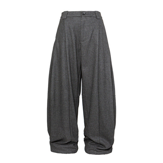 Damen Weite Bundfalten-Hose im Palazzo-Stil mit hoher Taille und Umschlagbund Nord Taschen